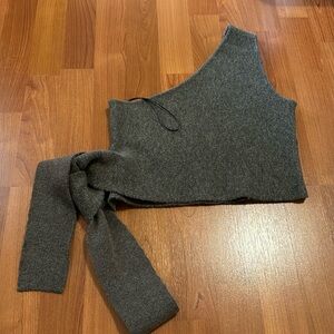 Zara Knit Gray Crop Top with Side Tie Detail